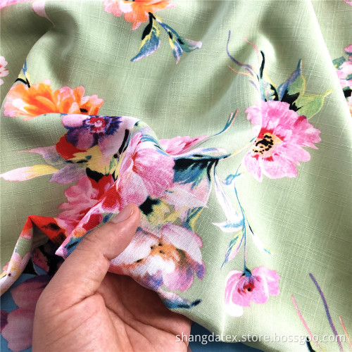 100% Rayon Slub Reactive Printed Fabrics Woman Dress